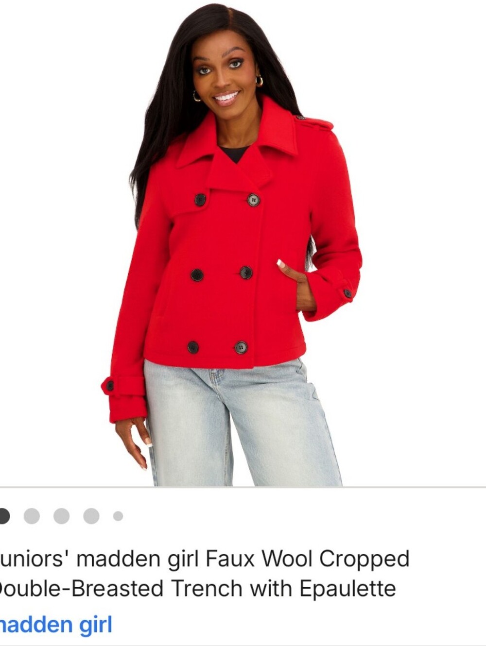 Madden Girl Red Cropped Double-Breasted Trench Jacket